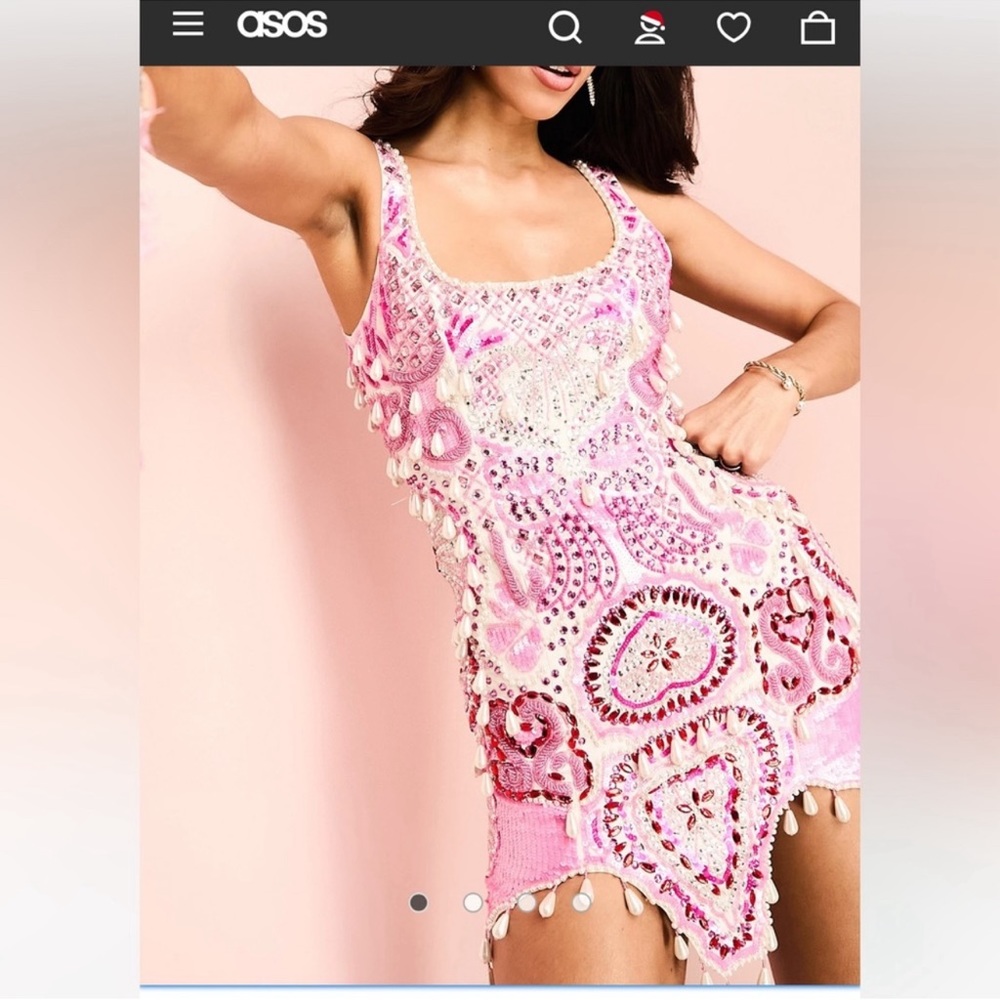 ASOS Luxe Embellished Pearl, sequin, rhinestone, beaded, pink cocktail dress